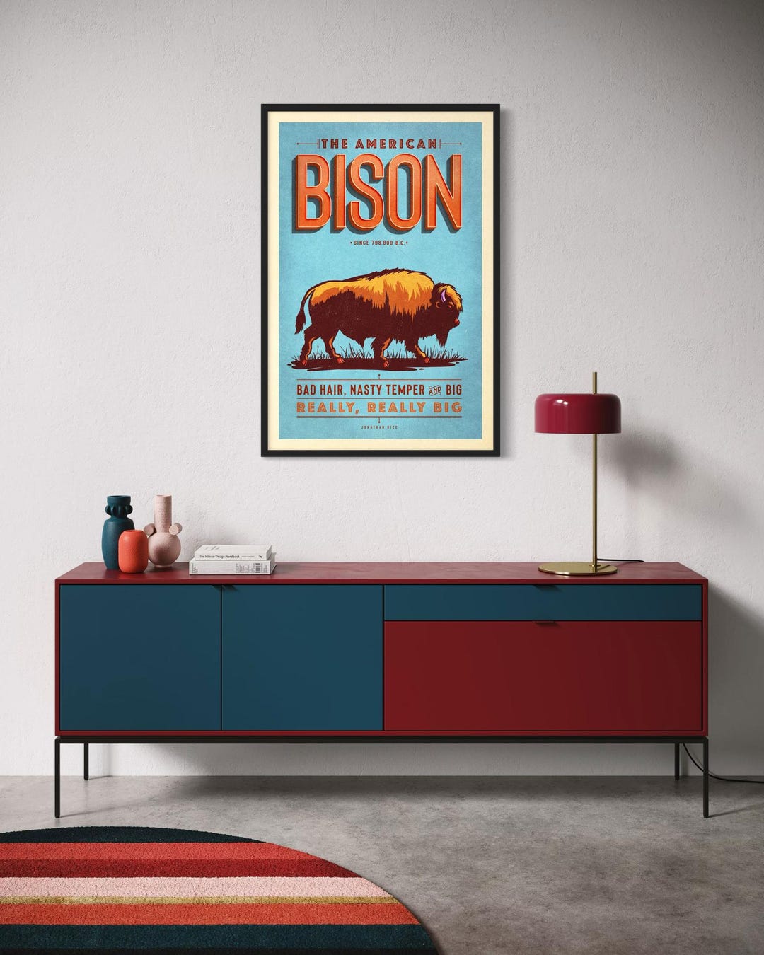 American Bison Poster | Vintage Graphic Wildlife Illustration | Animal ...