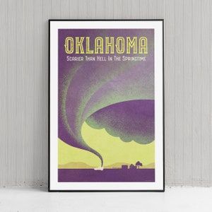 Fun Oklahoma Travel Poster - Funny Wall Art - Retro Travel Poster - Oklahoma Gift Tornado Art Print - Home Decor Wall Art
