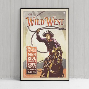 Vintage geïnspireerde humoristische cowboykoffie gicléekunstdruk