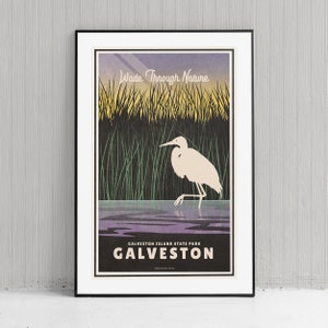 Estilo retro Bird Giclée Art PrintRetro estilo State Park Bird Giclée Art Print - Galveston, Texas Travel Poster - Park Poster - Decoración del hogar