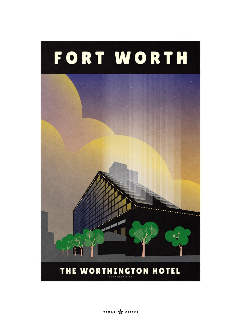 Worthington Hotel Wall Art Print Fort Worth Texas Travel Etsy