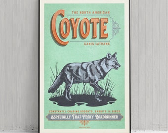 Retro Style Humorous Coyote Poster - Coyote Print - American Animals - Home Decor