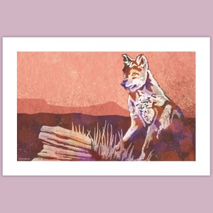 Modern Coyote On a Rock Giclée Art Print - Coyote Poster - Home Decor
