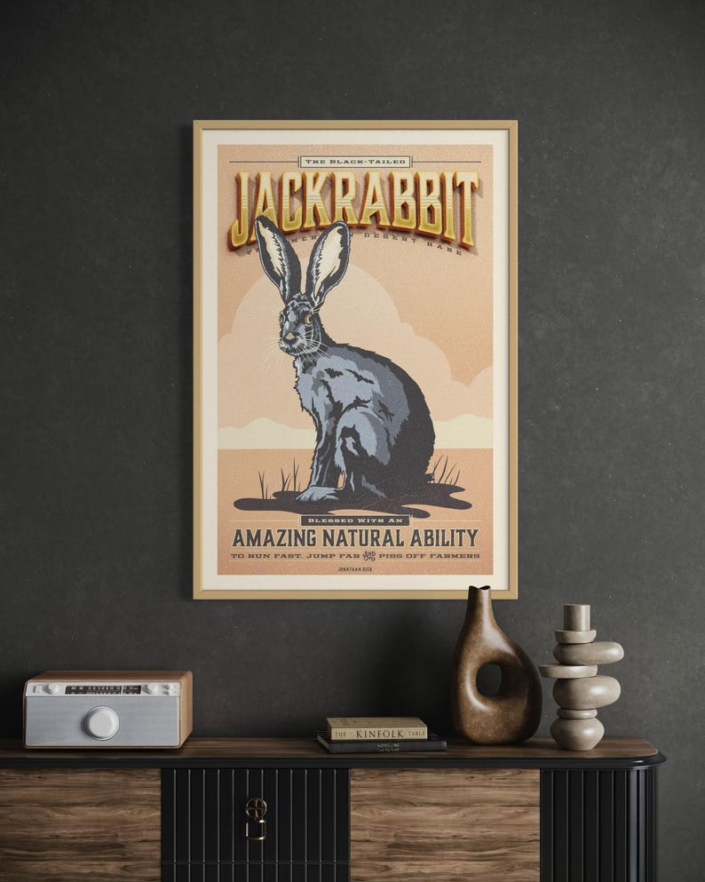 Jackrabbit Poster | Vintage Animal Illustration | Graphic Wildlife Art ...