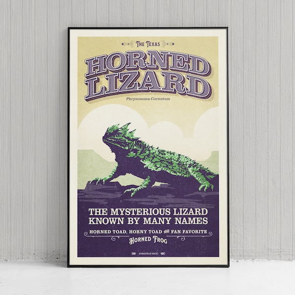 Retro Style Horned Lizard Giclée Art Print - Horned Toad Poster - Home Decor