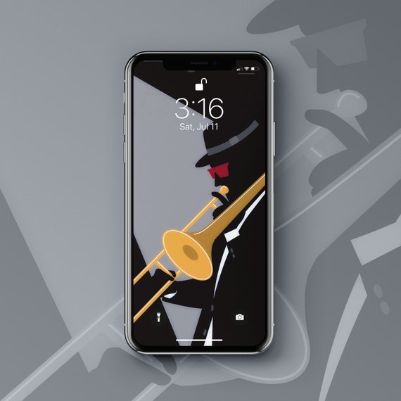 Jazz Lover Iphone Wallpaper Trombone Player Digital Etsy