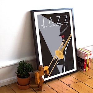 Cooles Jazz Posaune Musik Poster für Musikstudio Dekor, Büro Wand Dekor oder Wohnkultur - Grafik Design Poster - Jazz Musik Wand Kunst Druck