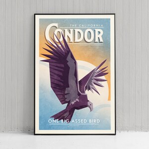 Retro Style Humorous Condor Poster - California Condor Print - American Animals - Home Decor