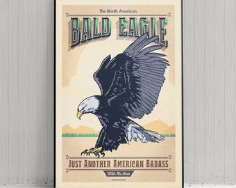 Retro Style Weißkopfseeadler Poster - Weißkopfseeadler Druck - Amerikanische Tiere - Home Decor