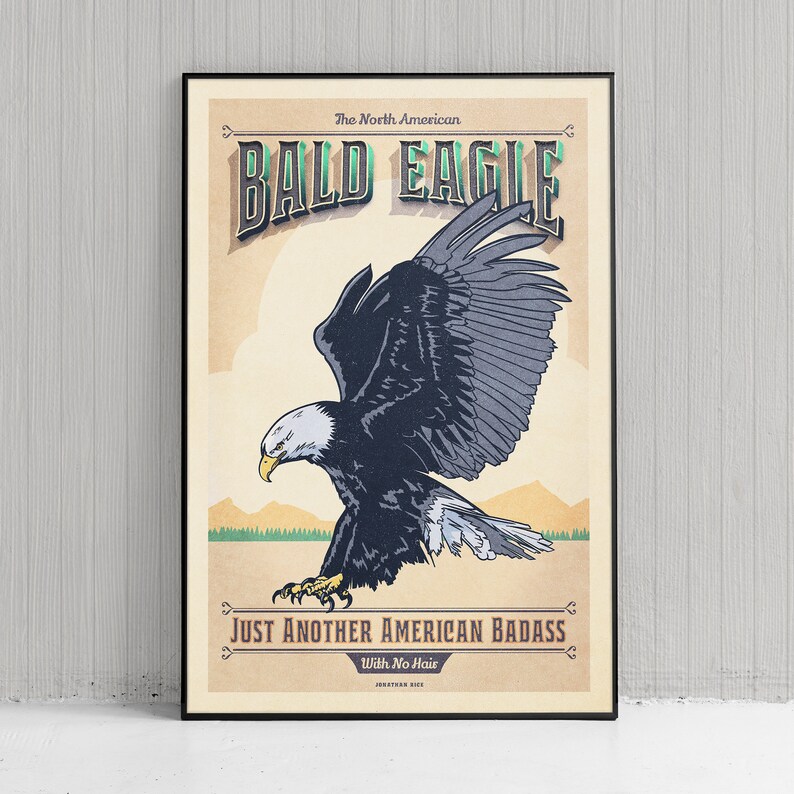 Retro Style Humorous Bald Eagle Poster - Bald Eagle Print - American ...