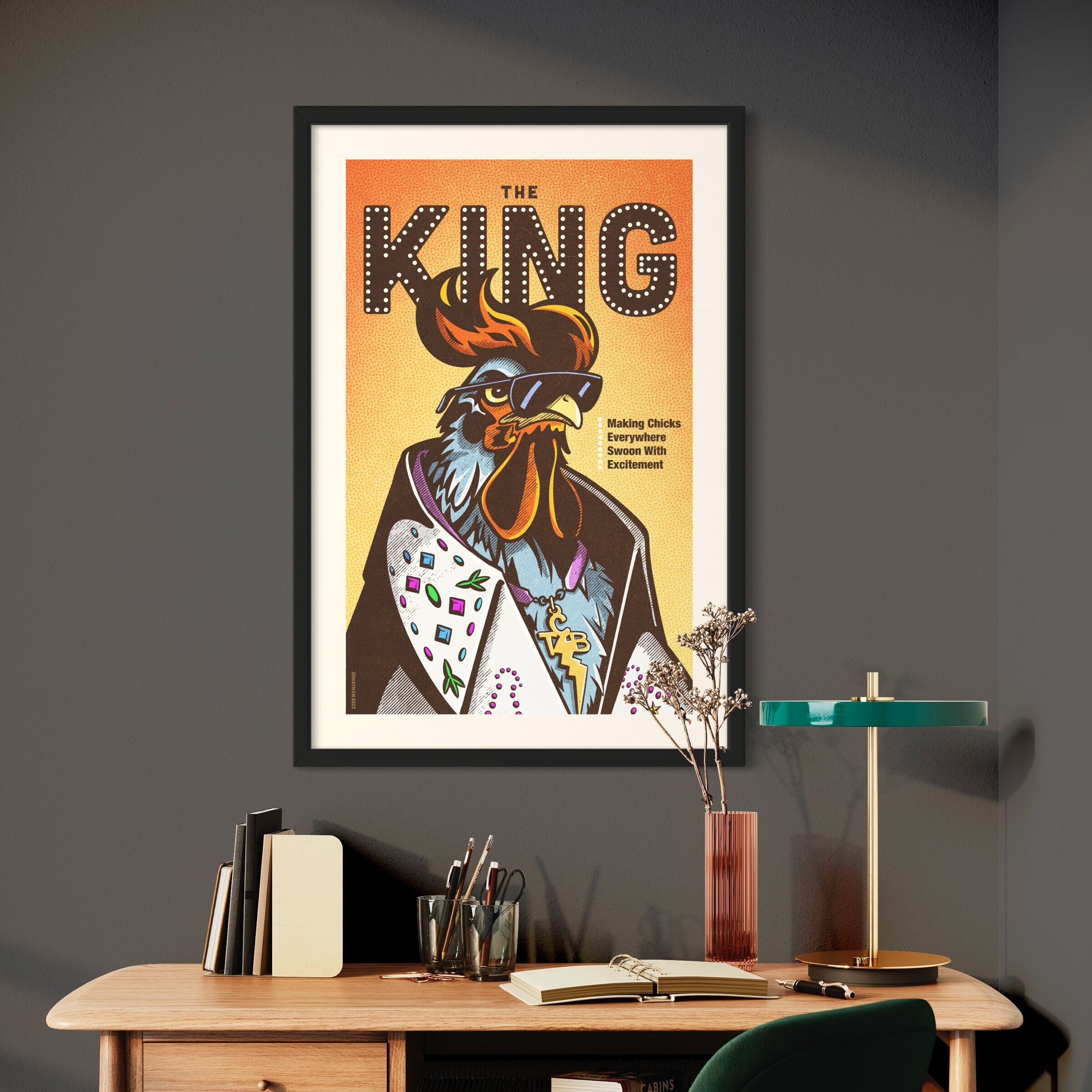 1970s Inspired The King Rooster Giclée Art Print - Rooster Poster - Home Decor