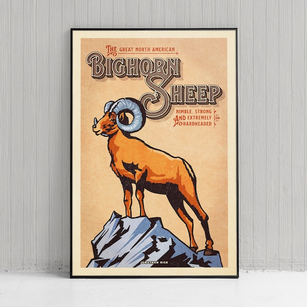 Poster humoristique de style rétro de mouflons d'Amérique - impression de mouflons d'Amérique - animaux américains - décoration d'intérieur