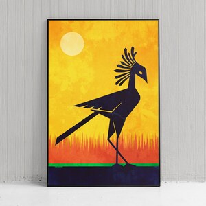 African Secretary Bird Art Print - African Bird Of Prey Print - Home Decor