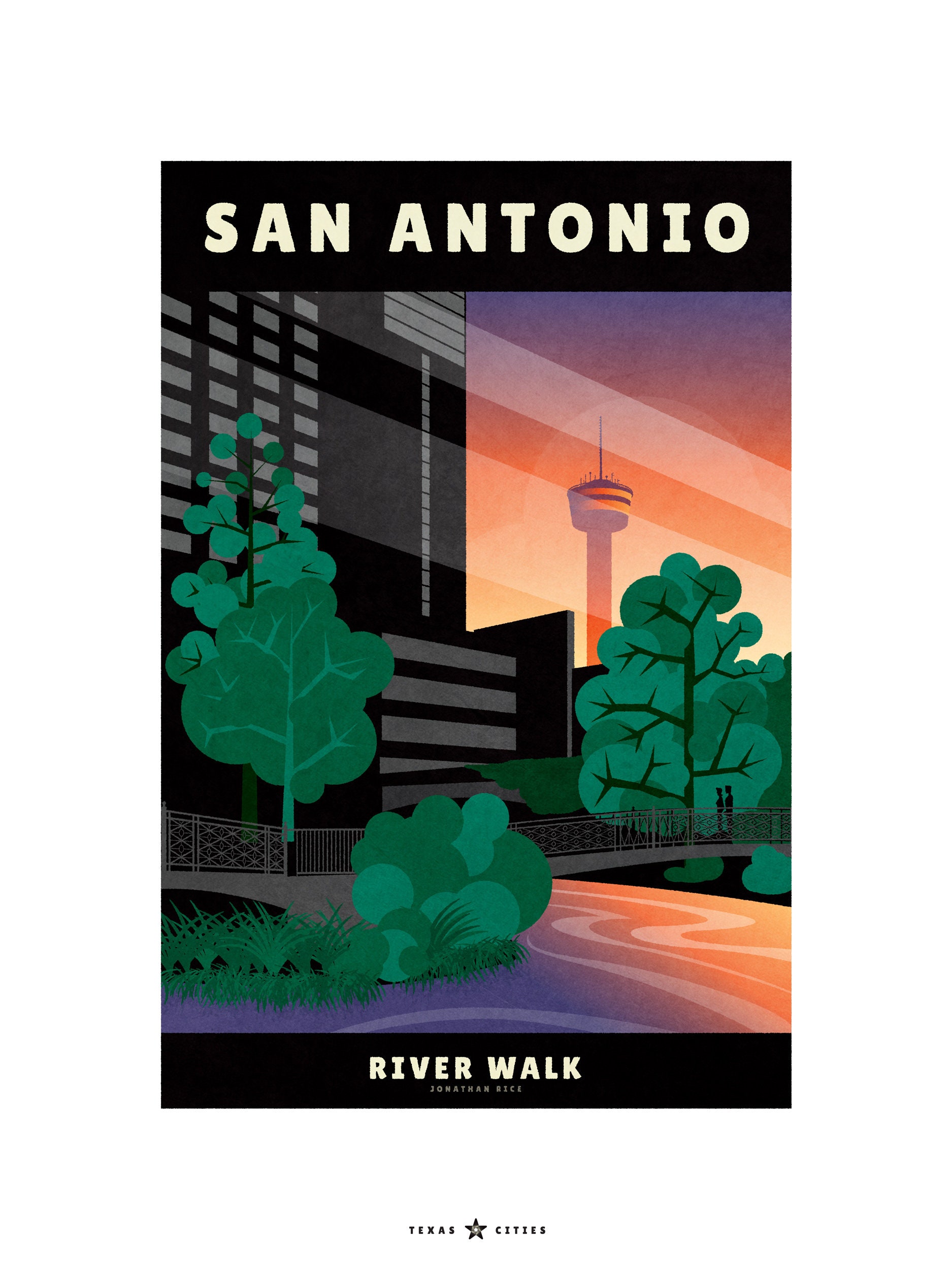 San Antonio Wall Art River Walk Travel Poster Texas Wall Etsy