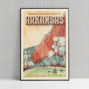 Fun and Beautiful Arkansas Travel Poster - Funny Travel Poster - Canoeing Poster - Home Decor Wall Art