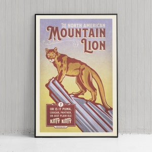 Vintage Inspired Humorous Mountain Lion Poster - Cougar Print - American Animals - Home Decor