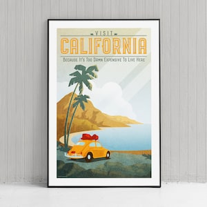 Póster de viaje divertido de California - Póster humorístico - Decoración de playa - Decoración del hogar