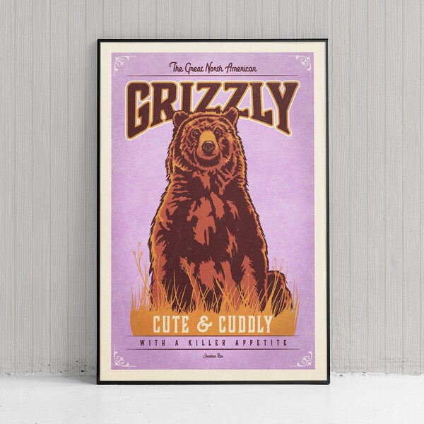 Grizzly Bear Poster Etsy