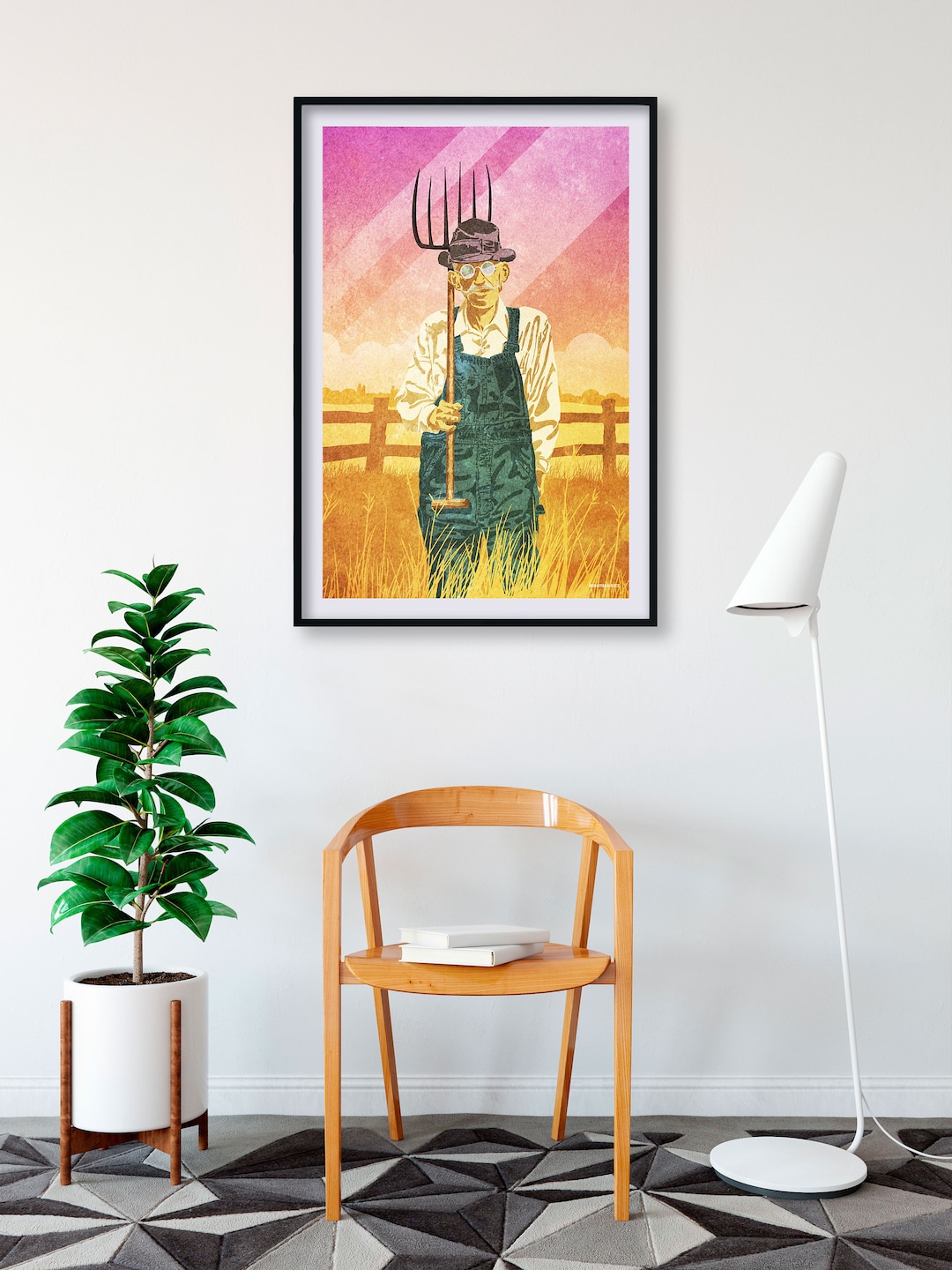 Americana Art Print: Retro Farmer Portrait in Overalls - Etsy