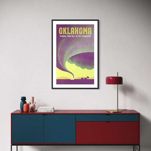 Oklahoma Tornado Poster | Vintage Travel Art Print | Oklahoma Wall Art