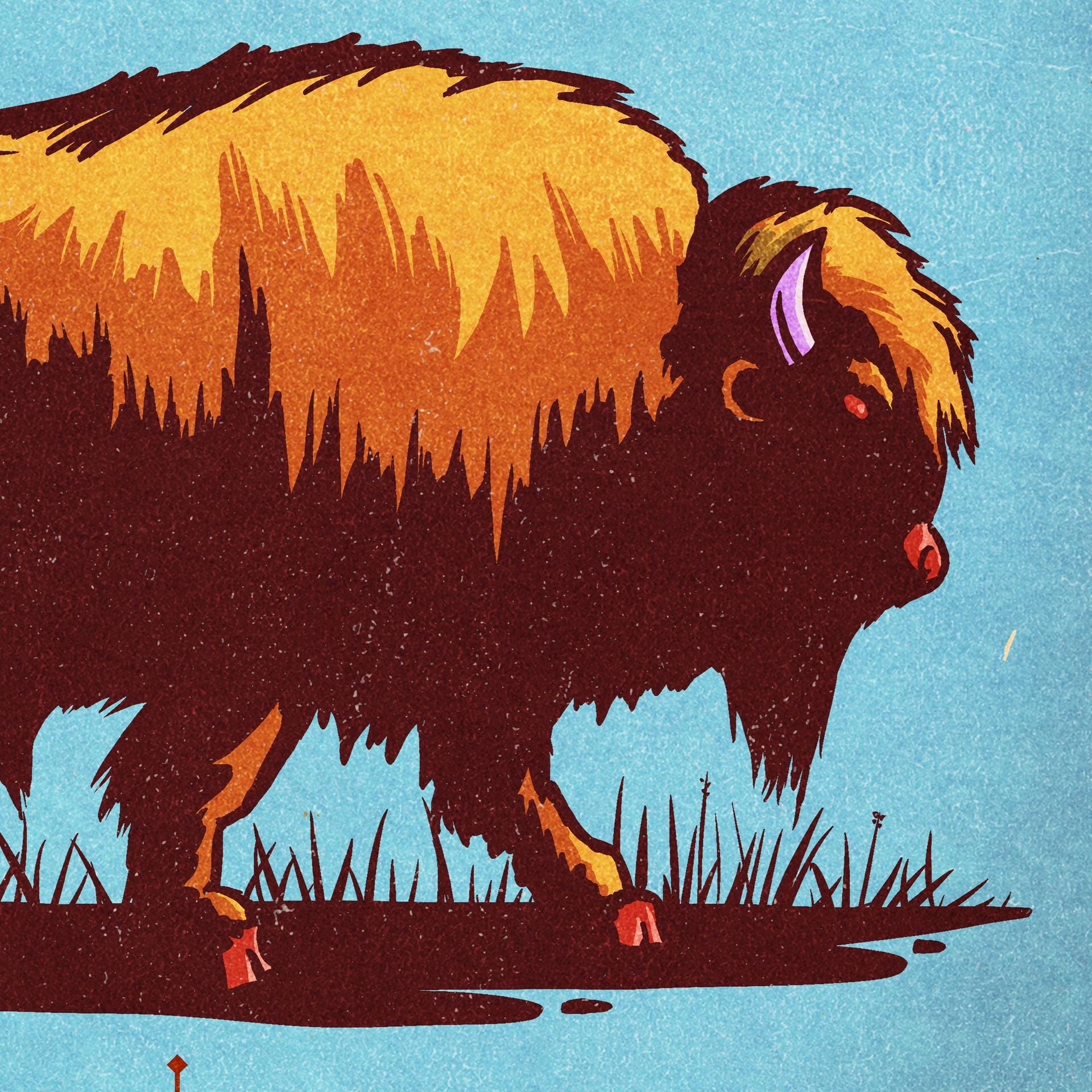 American Bison Poster | Vintage Graphic Wildlife Illustration | Animal ...