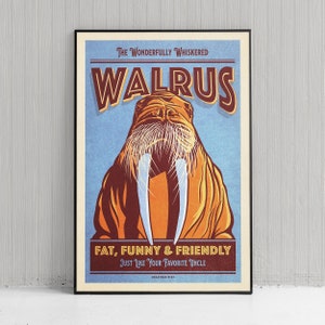 Retro Style Humorous Walrus Poster - Walrus Print - American Animals - Home Decor