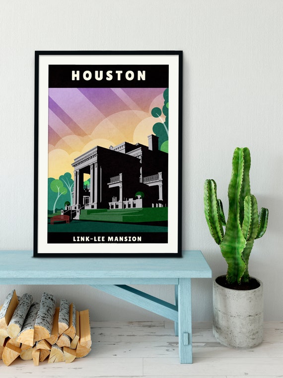 Link Lee Mansion Art Print Houston Texas Travel Poster - Home Decor Houston Tx Link Lee Mansion Art Print Houston Texas Travel Poster - Home Decor Houston Tx