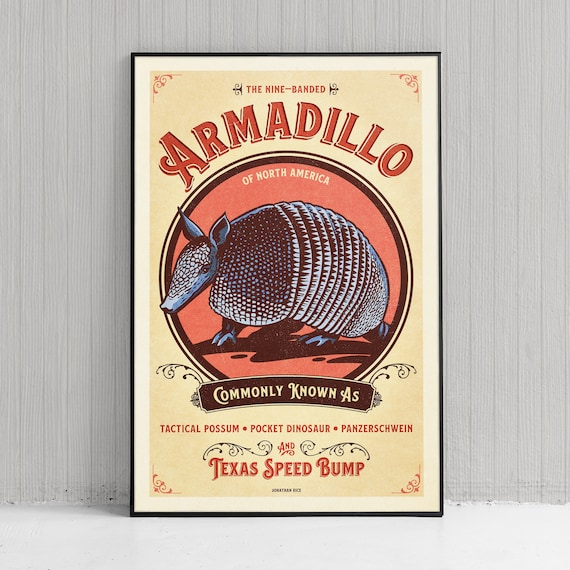 SO FAR SO GOOD 【Armadillo】 Retro Style Humorous Armadillo Poster - Nine-banded