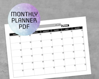 Monthly Planner Printable PDF, Printable Monthly Planner 2017 Template, Planner Pages, A4, A5, Letter, Half-size