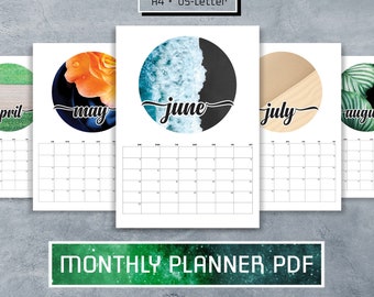 Monthly Planner Printable PDF Notes, 2019 Calendar, Monday Sunday Start, Agenda Template, Log Pages, A4, Letter