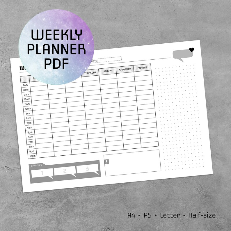 Weekly Planner Printable PDF Printable Weekly Planner image 0