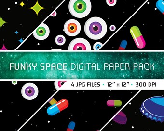 Funky Space, Digital Paper Pack, Scrapbook, Printable Background, JPG, 300 DPI, Instant Download, Pattern, Clipart, Vector Design