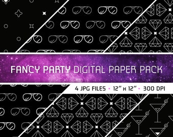 Fancy Party, Digital Paper Pack, Scrapbook, Printable Background, JPG, 300 DPI, Black and White, Instant Download, Pattern, Clipart, Design