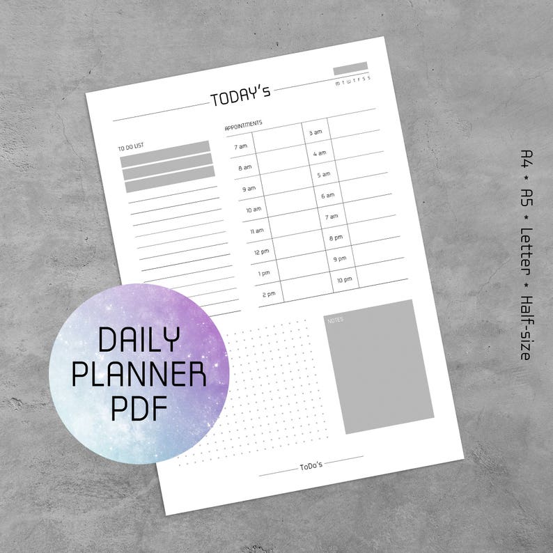 Log Pages Daily Planner Printable PDF, Template, Planner Pages, Daily To Do List, A4, A5, Letter, Half-size image 1