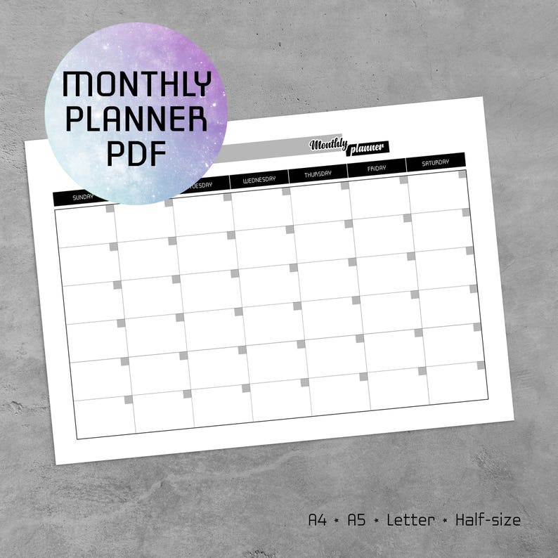 Monthly planner printable pdf printable monthly planner etsy