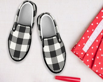 Buffalo plaid slip on sneakers Clearance