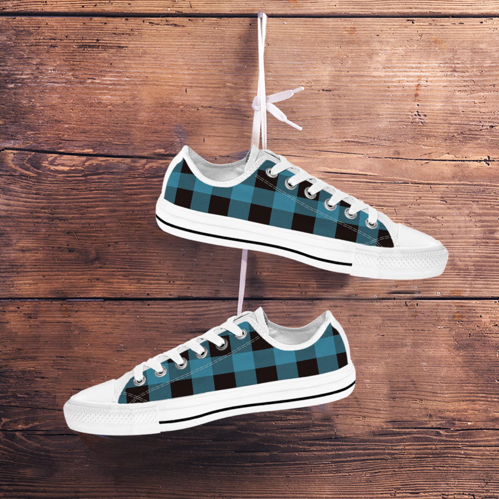 buffalo plaid lace up round toe flat sneakers