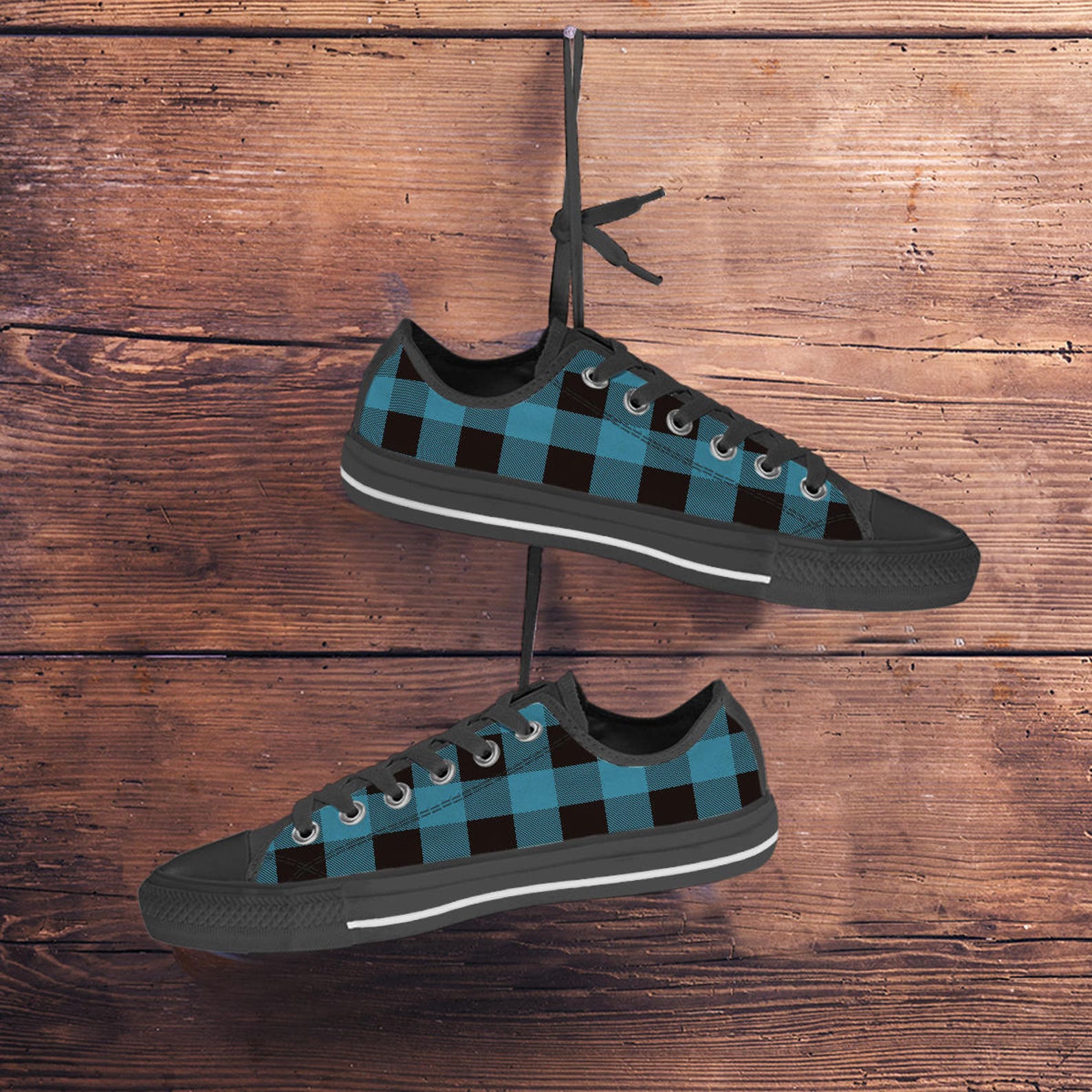 buffalo plaid lace up round toe flat sneakers