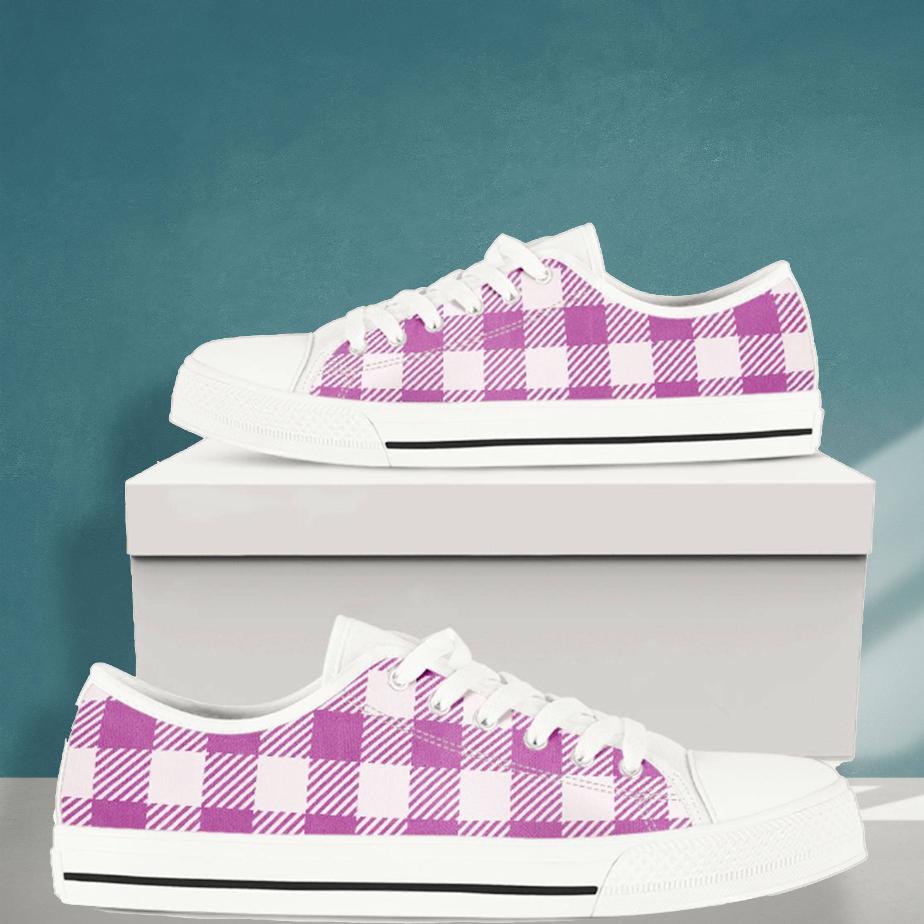 Buffalo Plaid Sneakers Low Top Sneakers Buffalo Check Lace Ups Pink White Shoes Custom Sneakers Custom Design Shoes Lace up Graphic Shoes Etsy UK