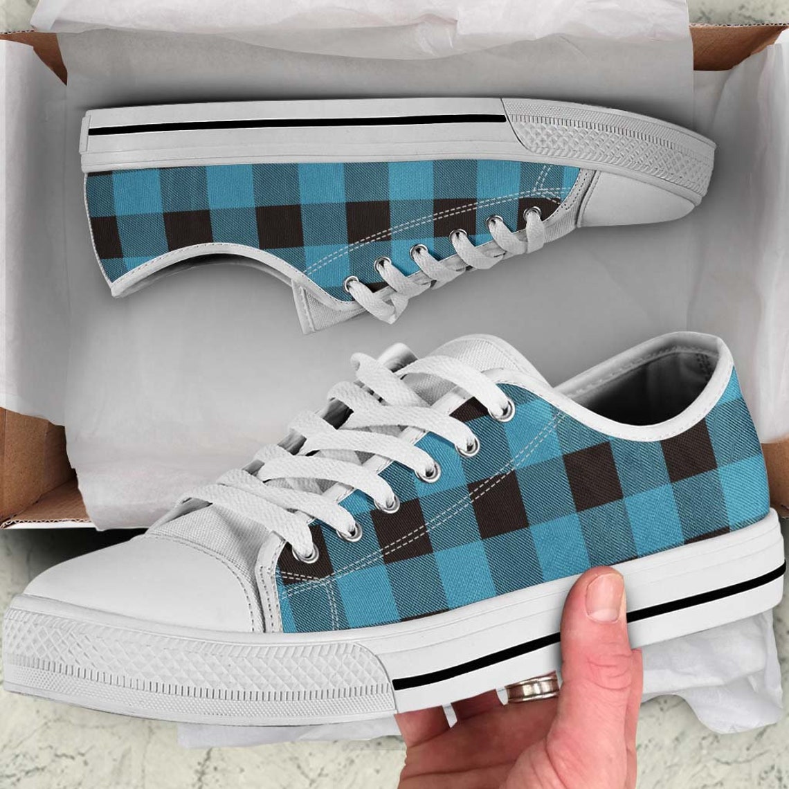 buffalo plaid lace up round toe flat sneakers