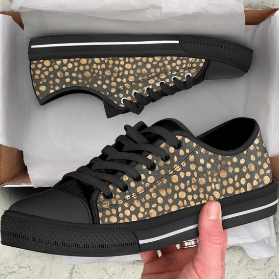 Custom Sneakers Custom Shoes Womens Sneakers Womens Shoes Fashion Sneakers Gold Confetti Gold Brown Tie Sneakers Lace up Sneakers Low Tops Etsy UK