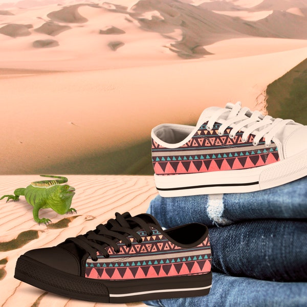 Azteken Print Schuhe Tribal Azteken Muster Boho Southwest Inspirierte Muster Low Top Krawatte Sneakers Azteken Kunst Stoff Bunt Mexikanische Boho Art