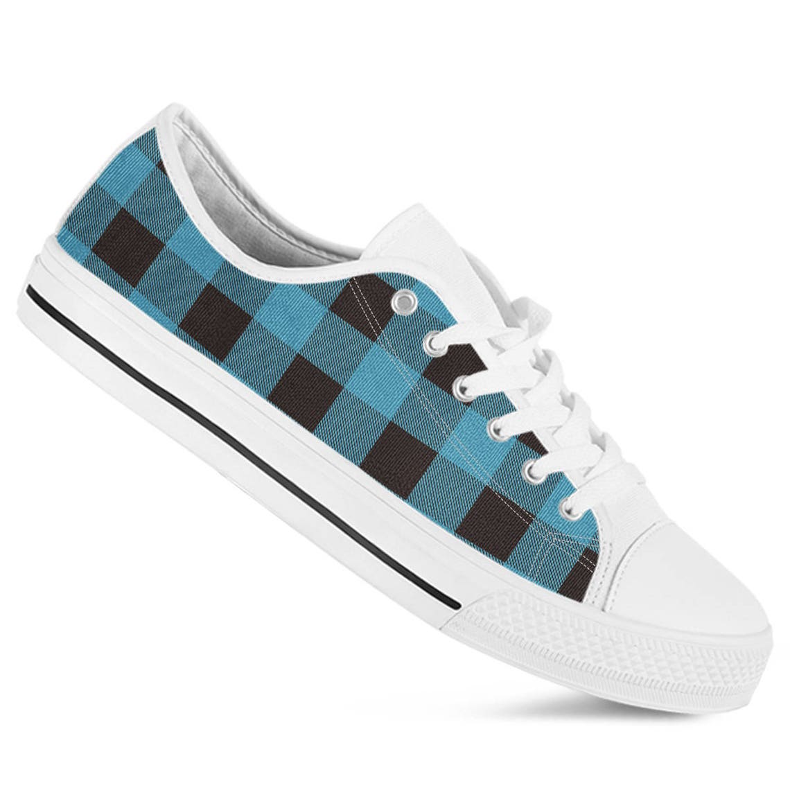 buffalo plaid lace up round toe flat sneakers