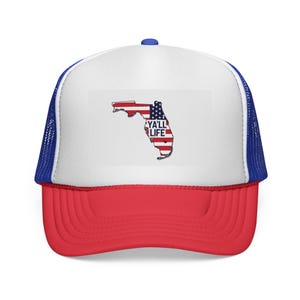 Florida Y&#39;all Life Trucker Cap | Patriotic USA Hat | Perfect Gift for Beach Lovers, Summer Outings, Independence Day, and More