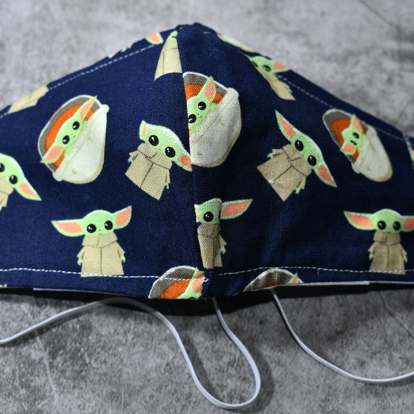 Handmade Baby Yoda - The Child -  Child Size Face Mask With Filter Pocket, Two Cotton fabric layers, Washable, Adjustable elastic