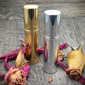 Atomizador de perfume recargable de 12 ml en spray de viaje (3 unidades) Colonia de bolsillo color oro/plata metalizada