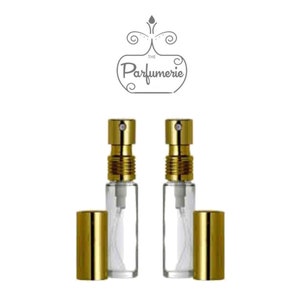 Set of 2: 1/3 oz. Glass Atomizer Refillable Purse Travel Size GOLD METALLIC Top Fine Mist Perfume Cologne (2 Clear Smooth Bottles) Free Ship