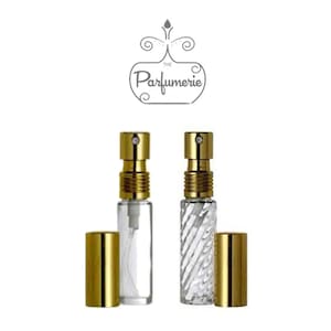 Set of 6: 1/3 oz. Glass SWIRL 10 ml Atomizer Refillable Purse & Travel Size GOLD METALLIC Top Fine Mist Perfume Cologne Spray Gift Free Ship