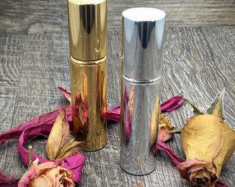 Atomizador de perfume metálico dorado y plateado, recargable, para viajes (6 unidades)