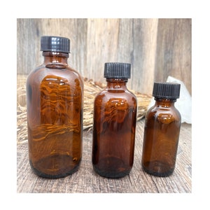 Boston Round AMBER GLASS BOTTLES for Essential Oils, Perfume, Amber Perfume Bottle, Refillable perfume bottle, 1 oz (30ml) 2 oz (60ml) 4 oz